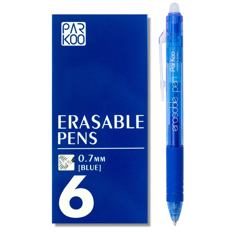 ParKoo Retractable Erasable Gel Pens Clicker, Fine Point 0.7mm, Make Mistake Disappear, Blue Ink for Note Taking and Crossword Puzzles, 6-Pack - Image 1
